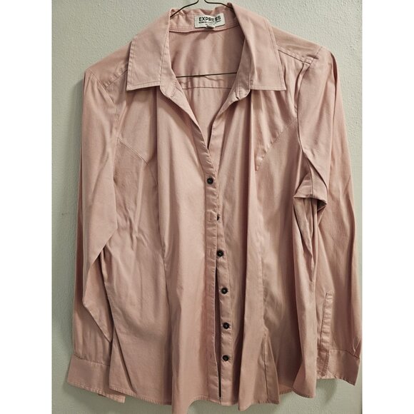Express Women Essential Buttondown Work Business Casual Size L Pink EUC - Picture 1 of 8